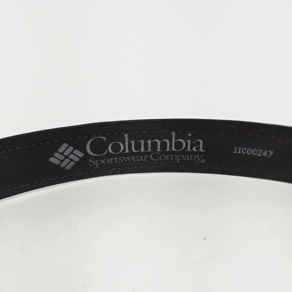 Columbia Mens Brown Leather Belt Woven Tapestry Inlay Modified Cut Tip Size 38